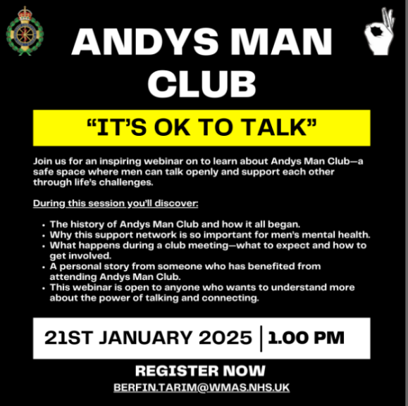 Andys man club event poster