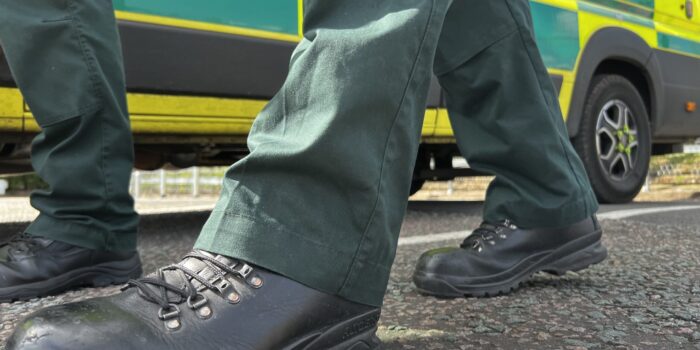 image of paramedics feet walking past an ambulance
