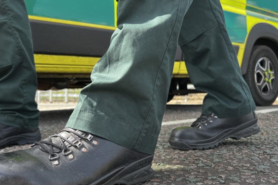 image of paramedics feet walking past an ambulance