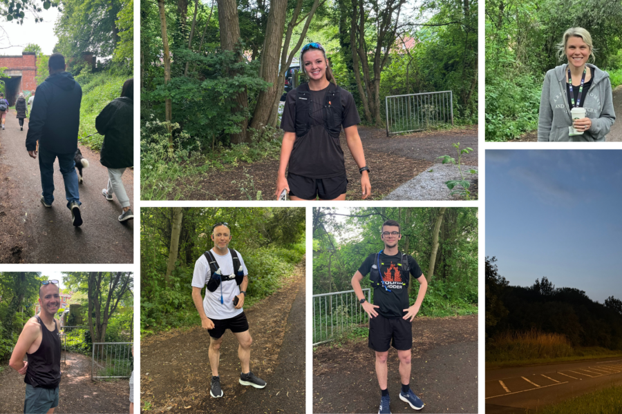 Collage of staff members being active in nature
